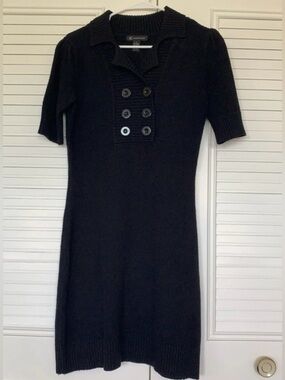 INC International Concepts Black Short-Sleeve Button-Front Knit Mini Dress